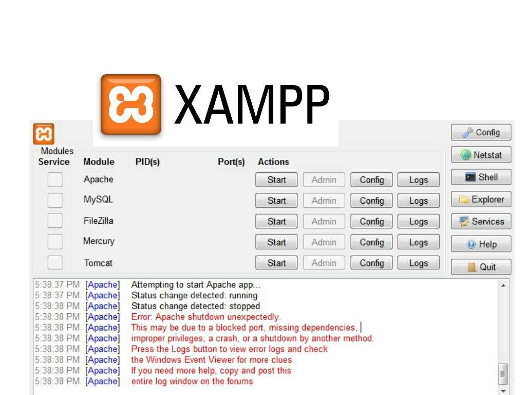 fix apache shutdown unfortunately in Xampp