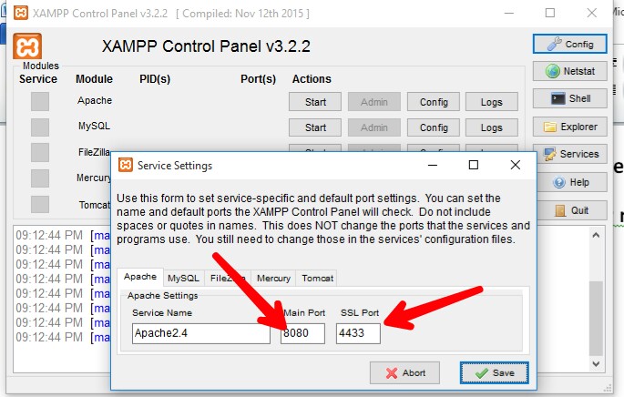 fix blocked port in xampp