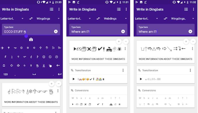 Gaster Dingbats Wingding translator app