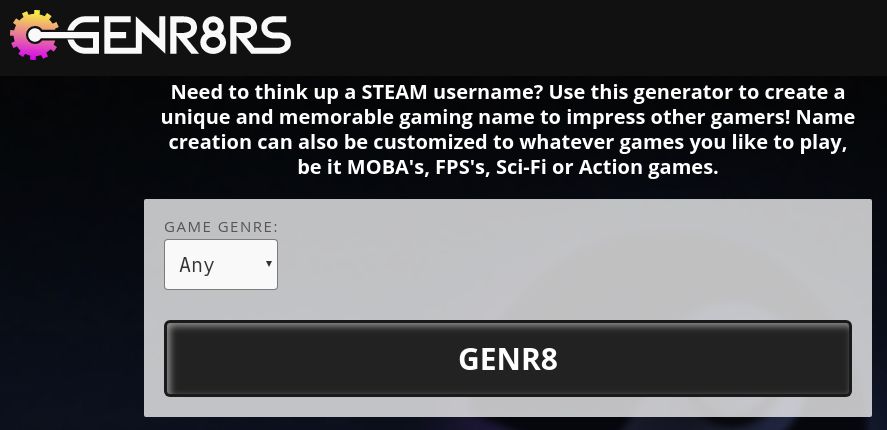 Genr8rs Free Steam Name Generator