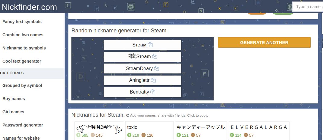 Nickfinder steam account name generator