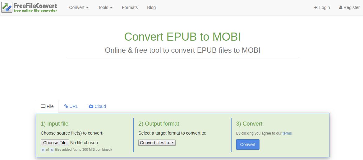 freefileconvert convert epub to mobi