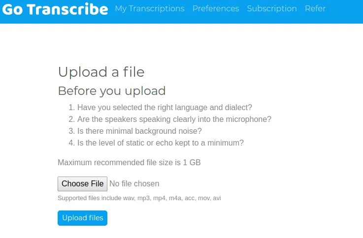 Go Transcribe audio to text transcription