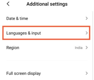 Languages & input android settings