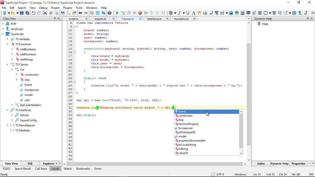 Classes and Interfaces CodeLobster IDE