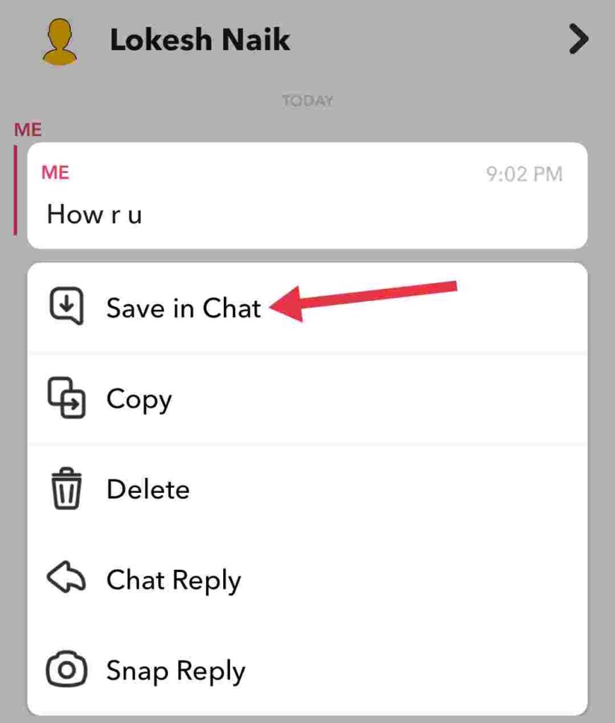 Snapchat Message Save in Chat Option