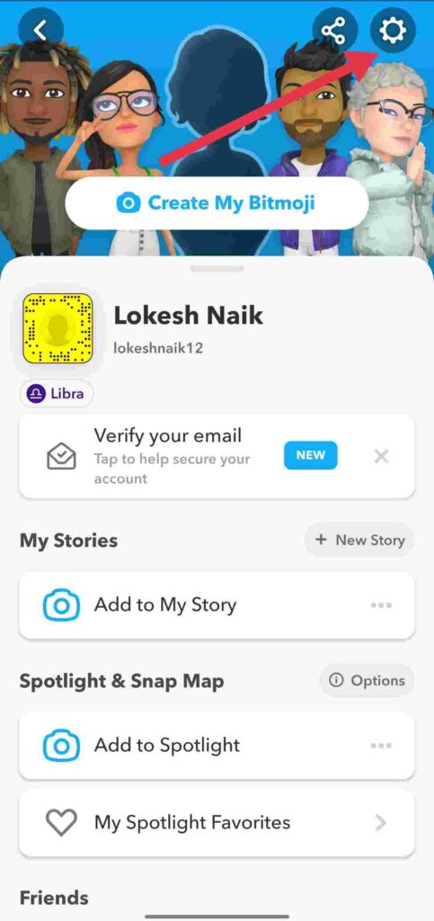 Snapchat Settings on App