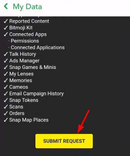 Snapchat Submit Request to Download Data