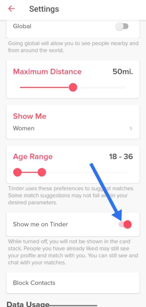 Tinder Show Me On Tinder option