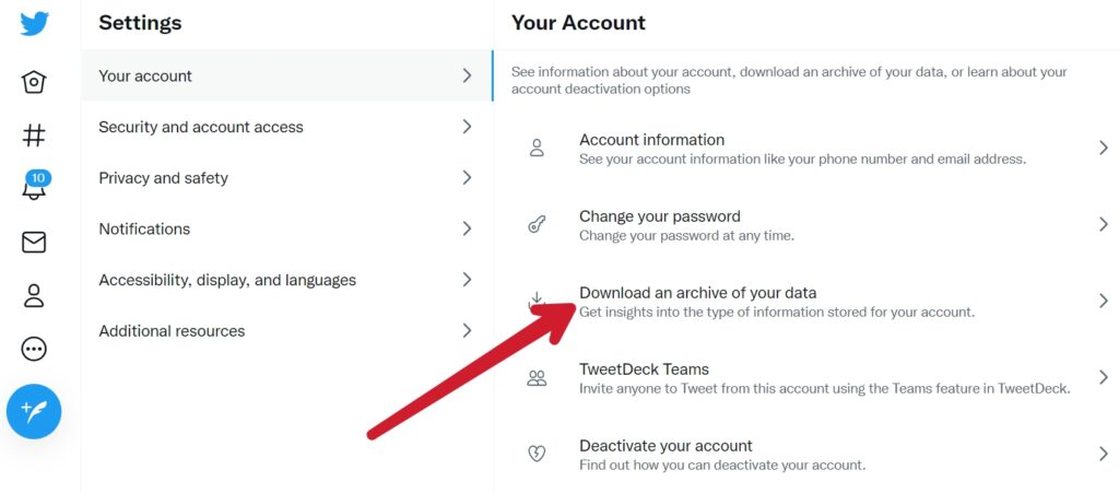 Twitter download an archive of your data