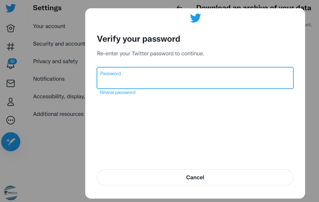 Twitter enter password to download deleted tweets using archive