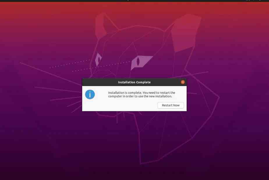 installation of Ubuntu OS completed restart