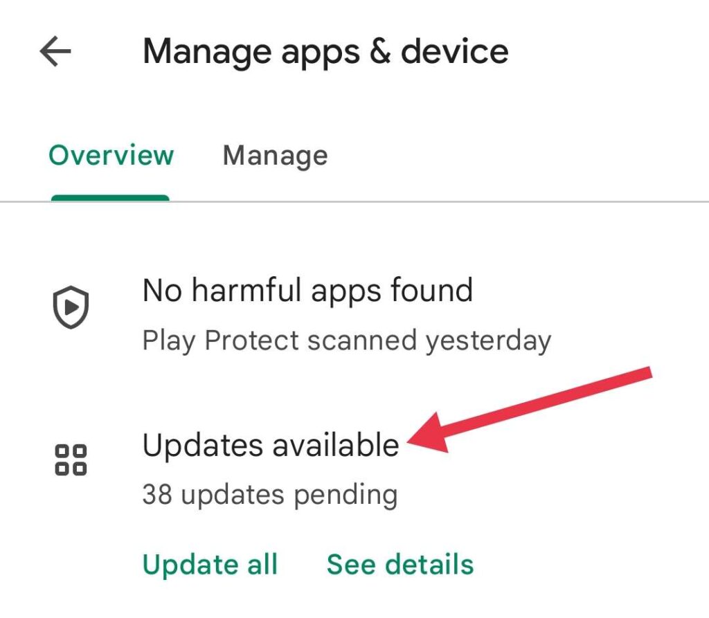 Available updates on Android Play Store