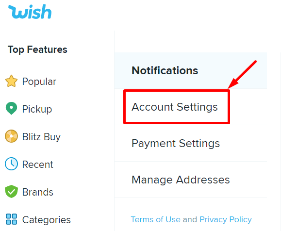 Close Wish Account Account Settings Page