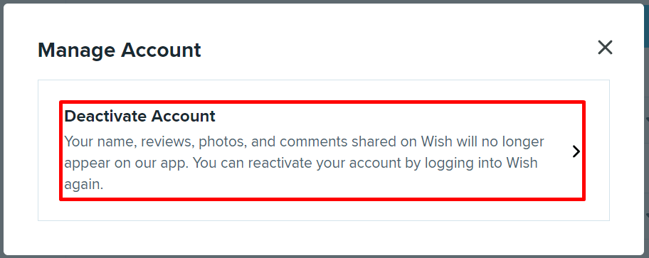 Deactivate Wish Account