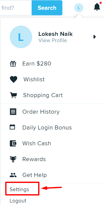 Delete Wish Account Settings Page