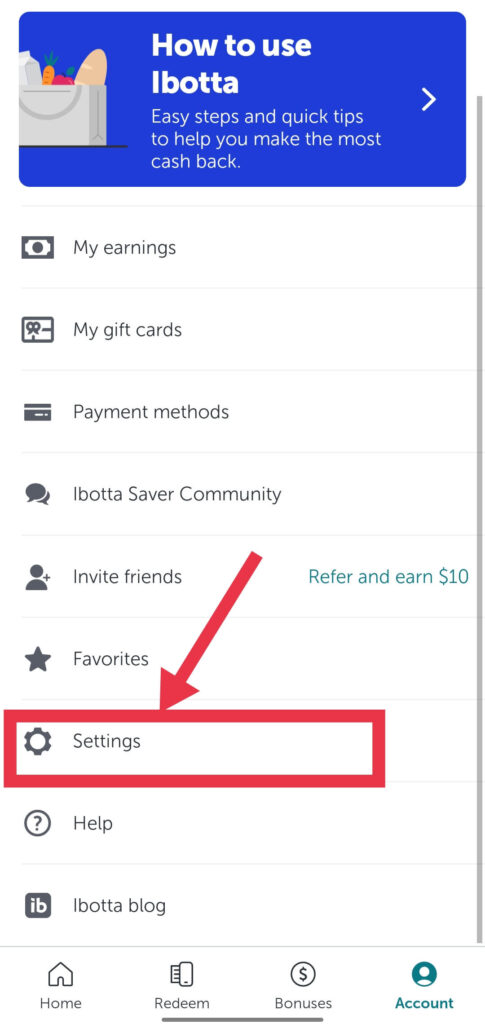 Ibotta App Settings to Delete Account