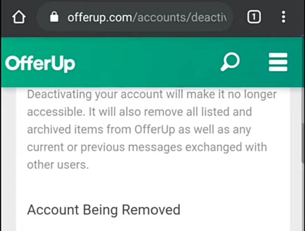 OfferUp Account Delete Page