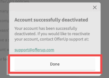 OfferUp Account Successfully Deactivated