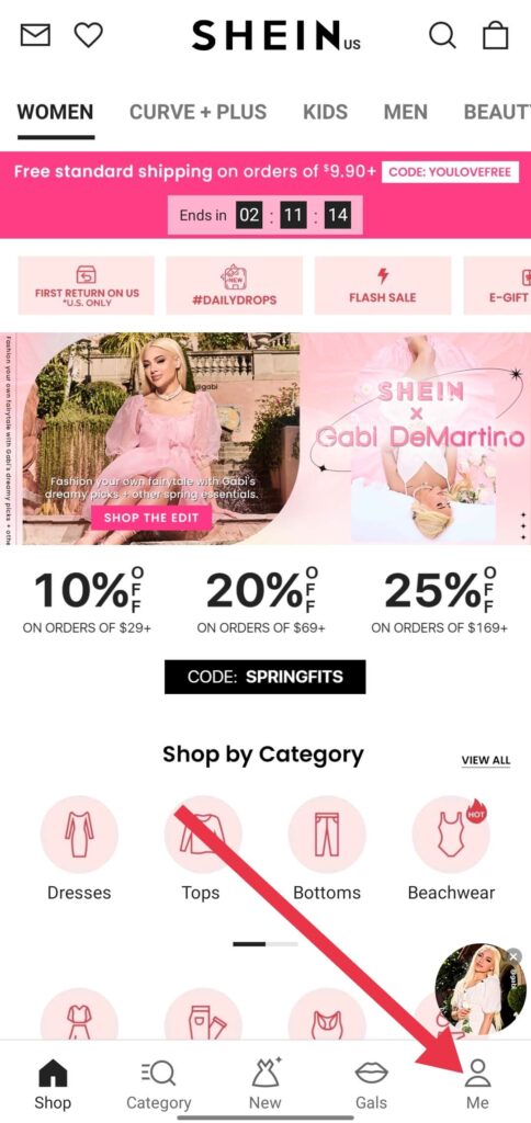 Shein App Me section