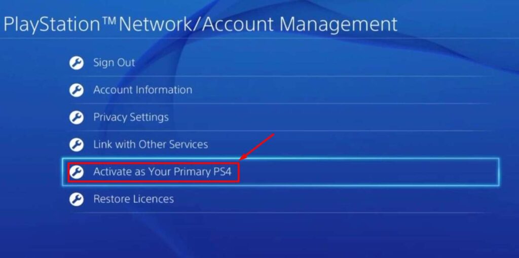 Activate as Your Primary PlayStation 4