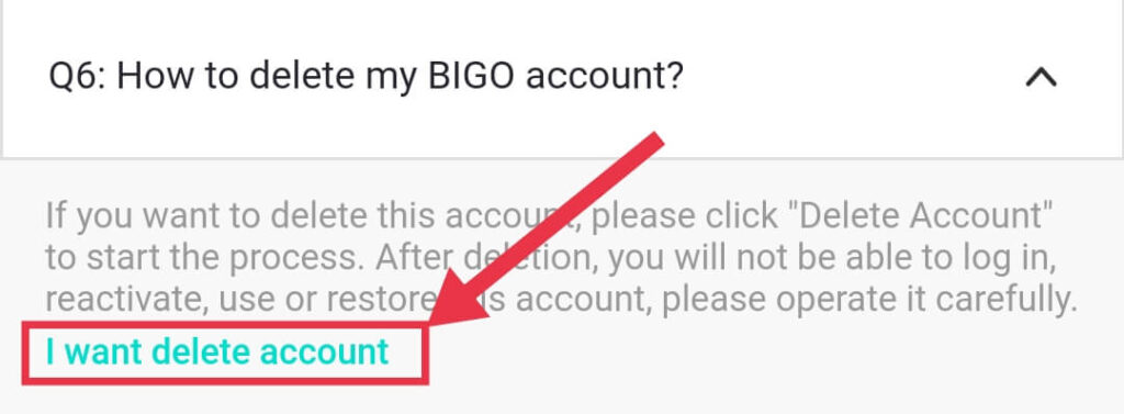 Delete Bigo Account Option