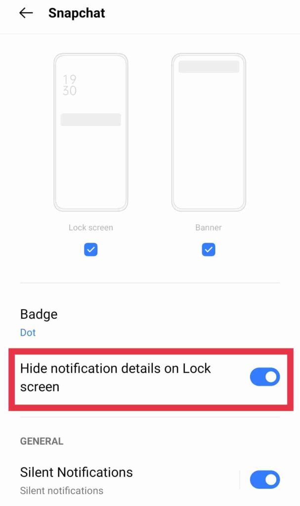 Hide notification details on lock screen Snapchat app