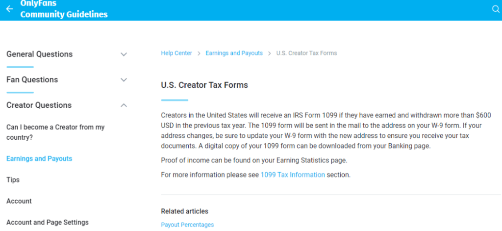 OnlyFans US creator tax forms