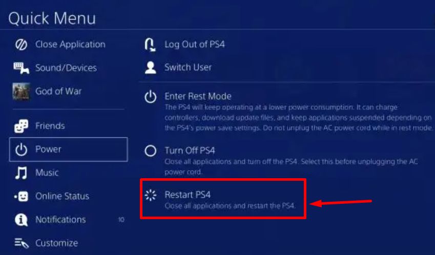 Restart PS4