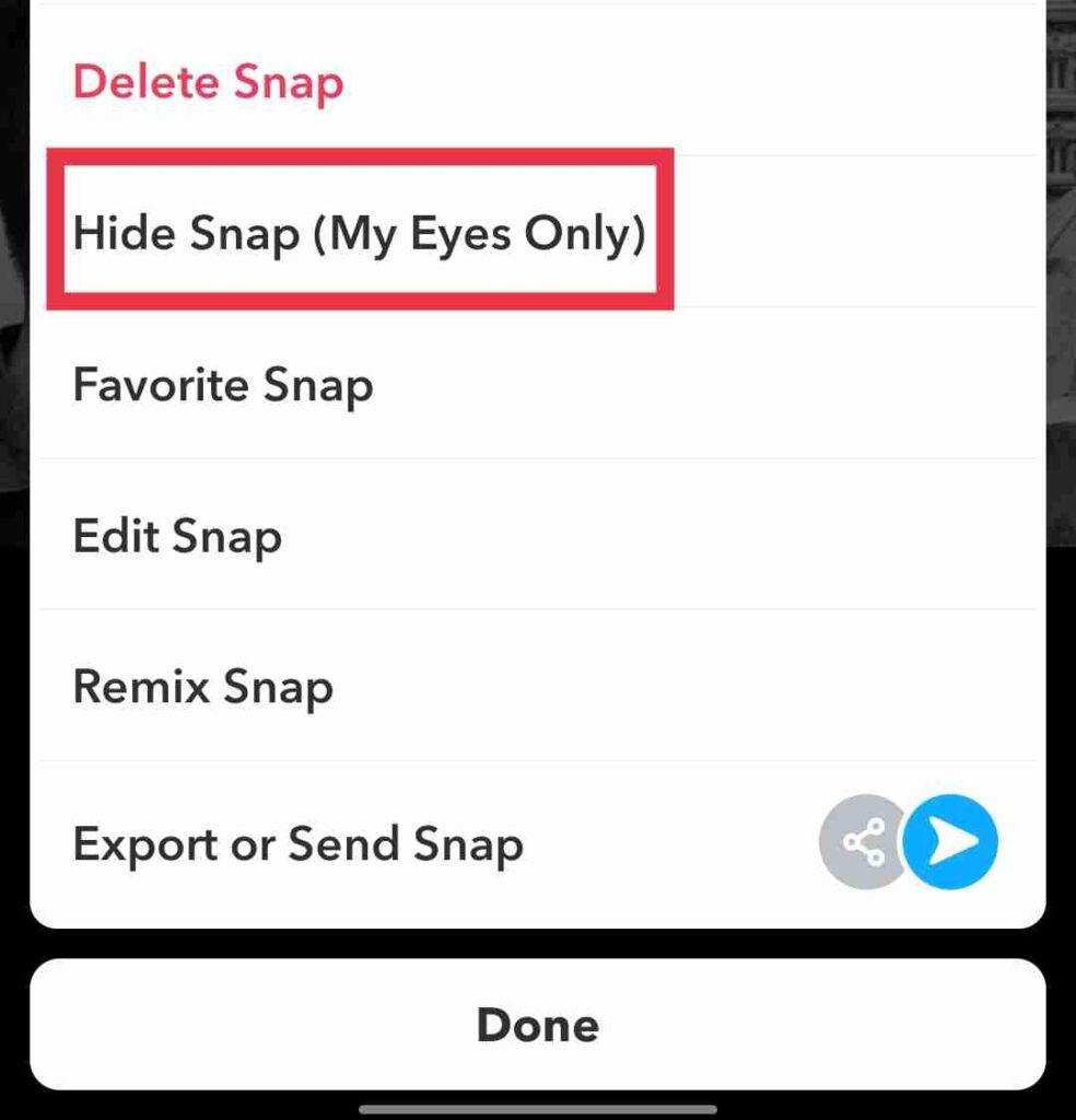 Snapchat Hide Snap My Eyes Only option