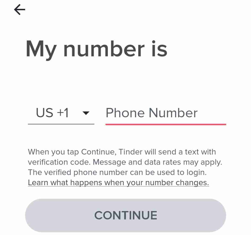 Enter mobile number Tinder