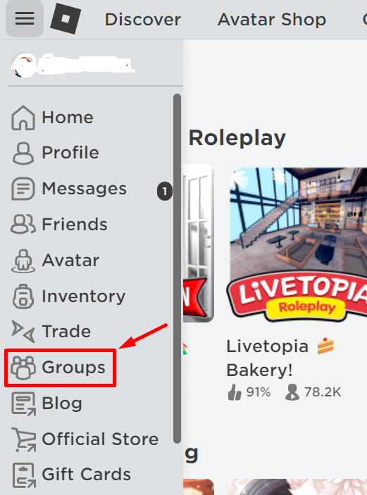 Groups section on Roblox