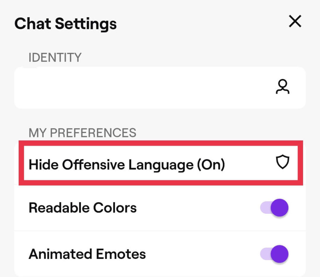 Hide offensive language feature on Twitch app