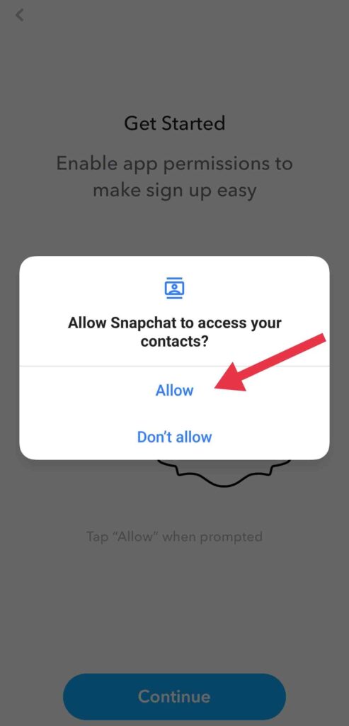 Snapchat app allow access