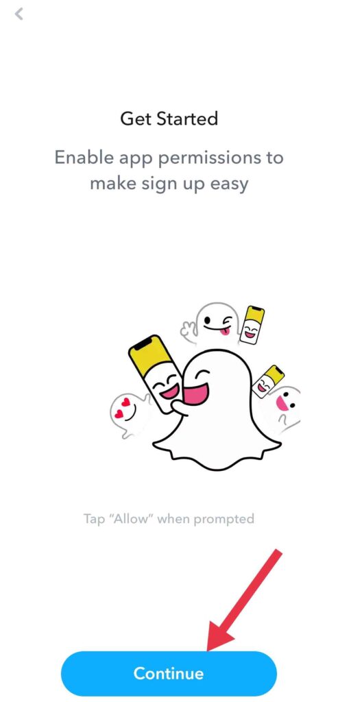 Snapchat app continue to signup