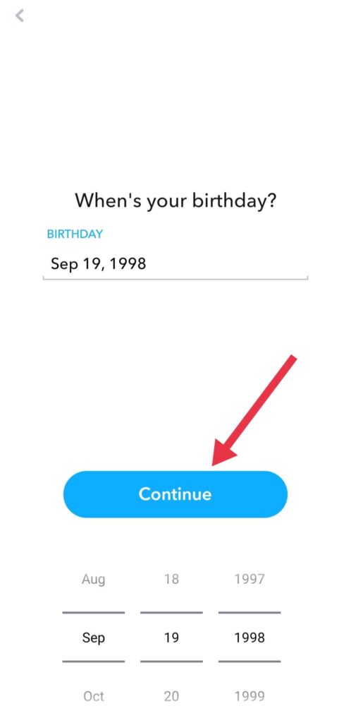 Snapchat app set birthday