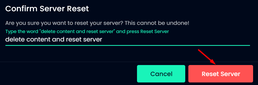 Confirm reset server on Minehut