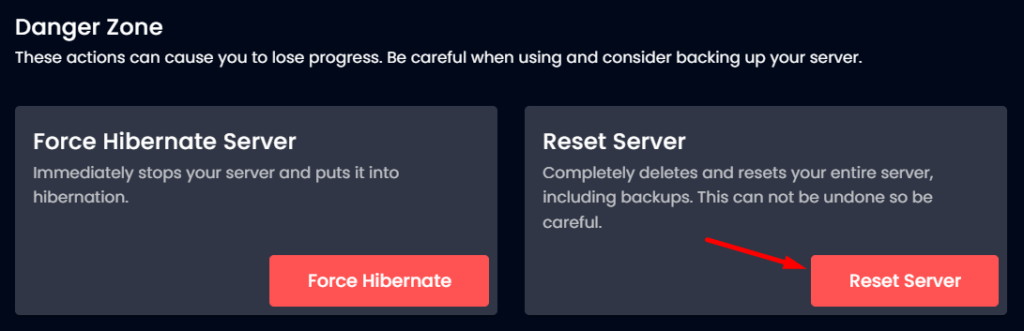 Reset server option on Minehut