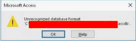 Unrecognized Database Format file.accdb Error