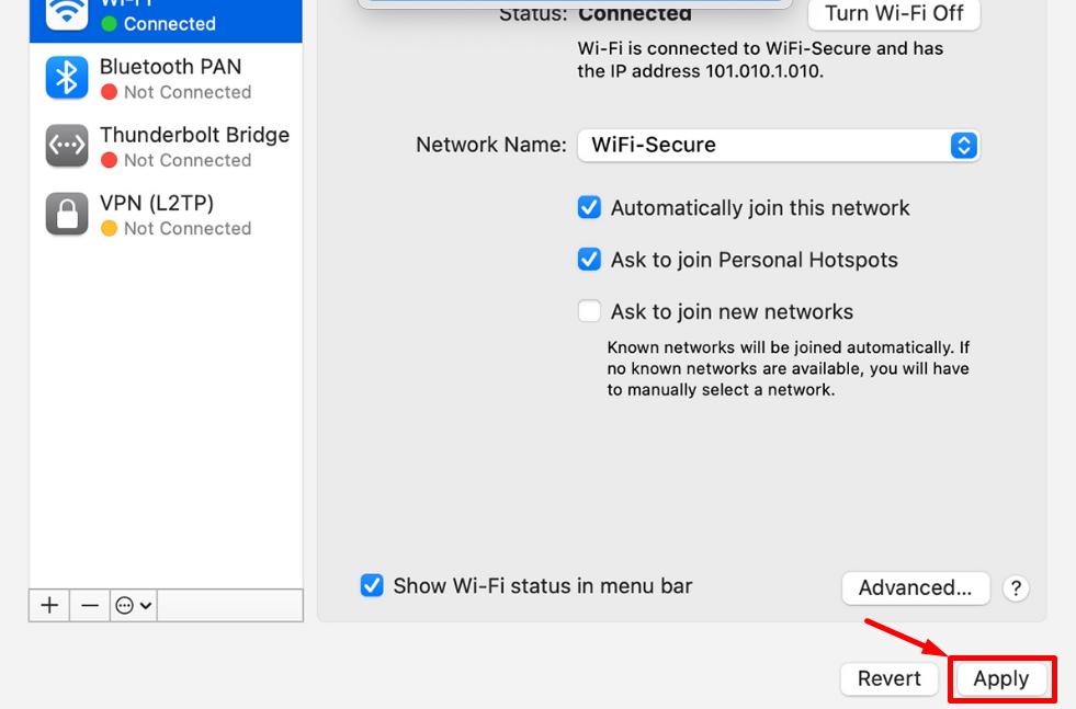 IP Address Change Apply on Mac