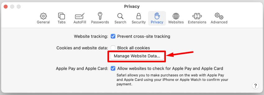 Manage Website Data on Safari Mac