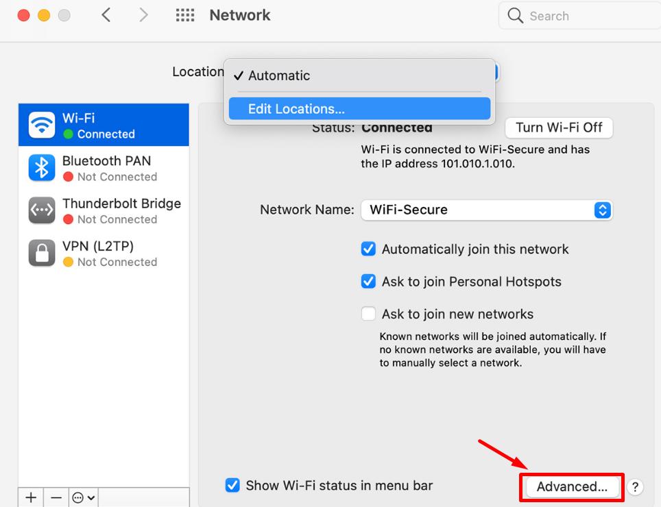 Network Settings Advanced on Mac