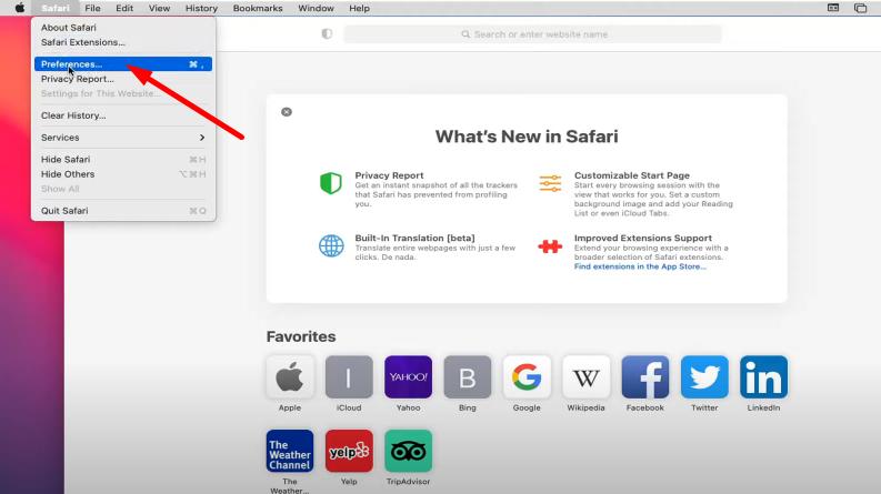 Preferences option in Safari Mac