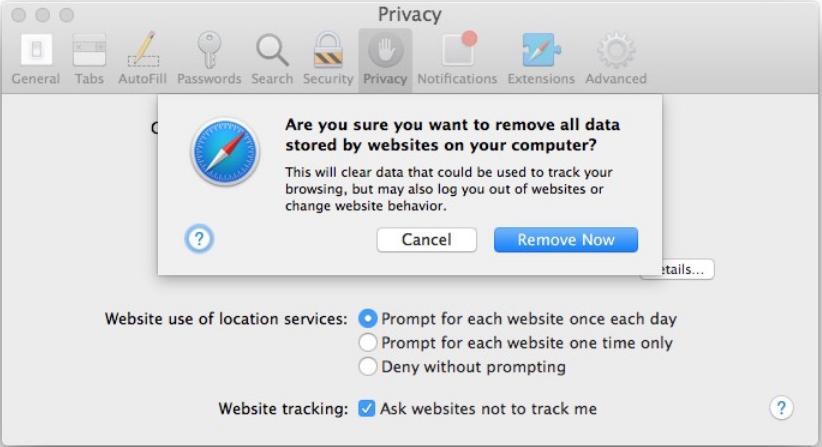 Remove All Data Stored by website Safari Mac