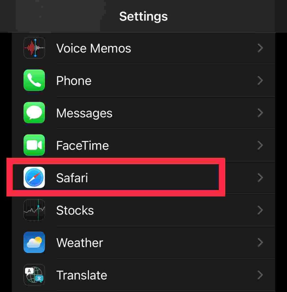 Safari Settings on iOS