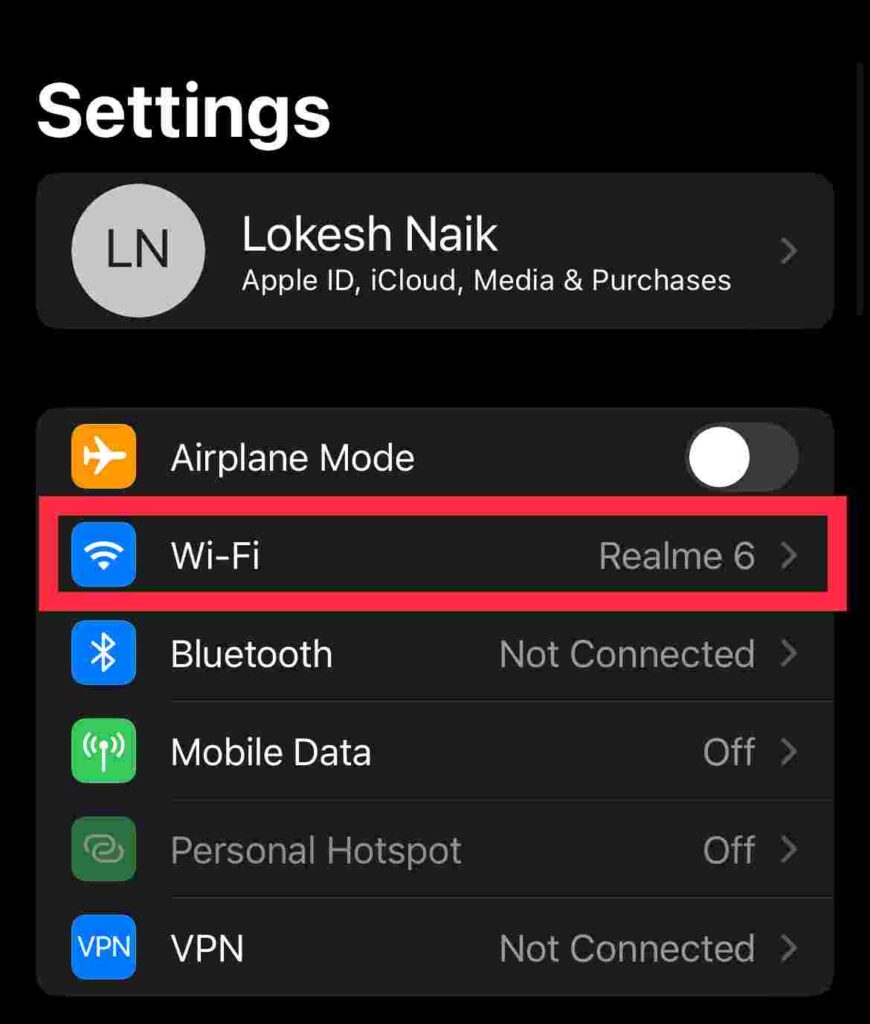 Wifi Settings iOS