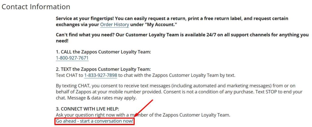 Zappos live chat with customer support