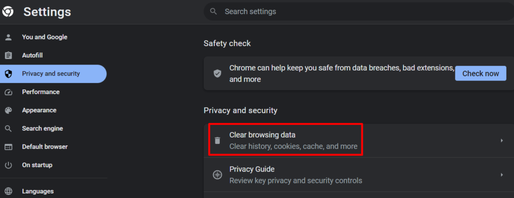Clear Browsing Data on Chrome