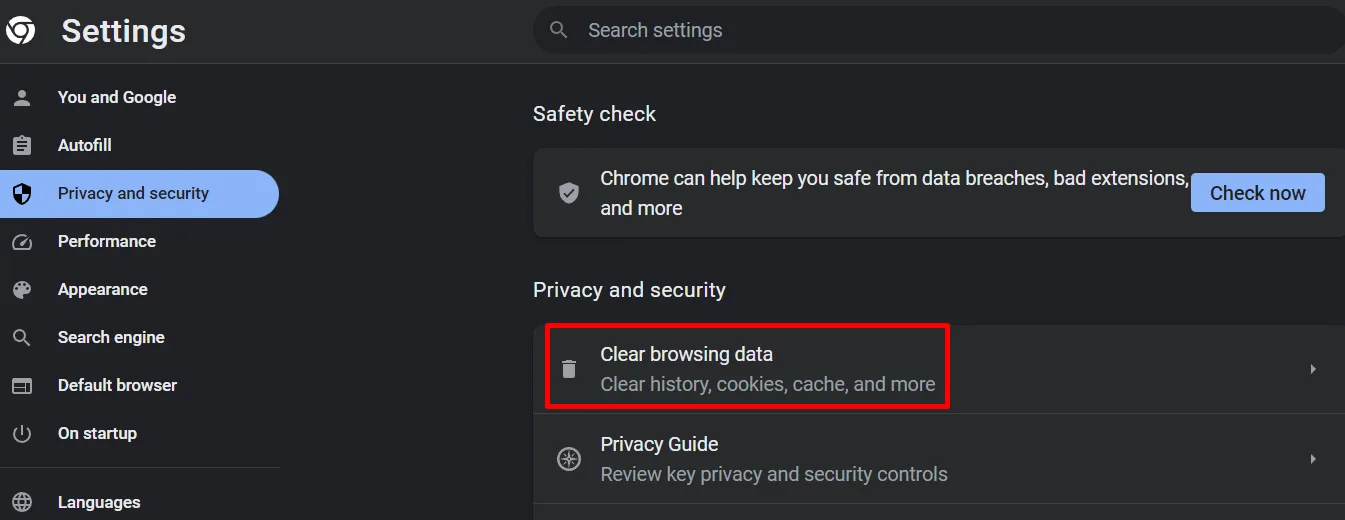Clear Browsing Data on Chrome