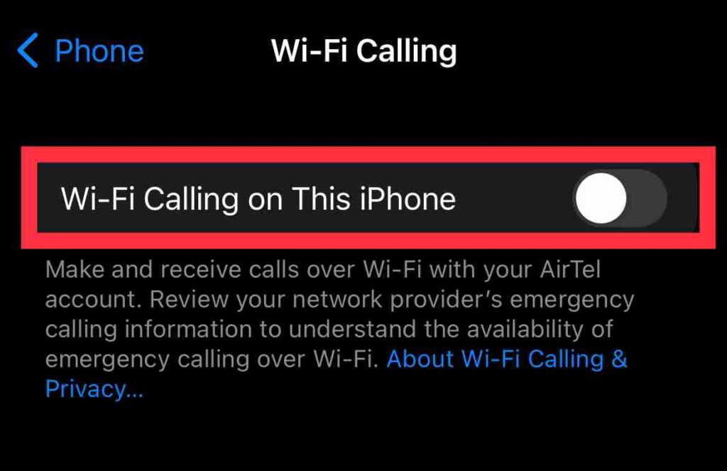 Disable Wifi calling iPhone